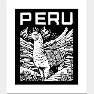 Peruvian Llama Andean Pride Monochrome Peru Art Posters and Art